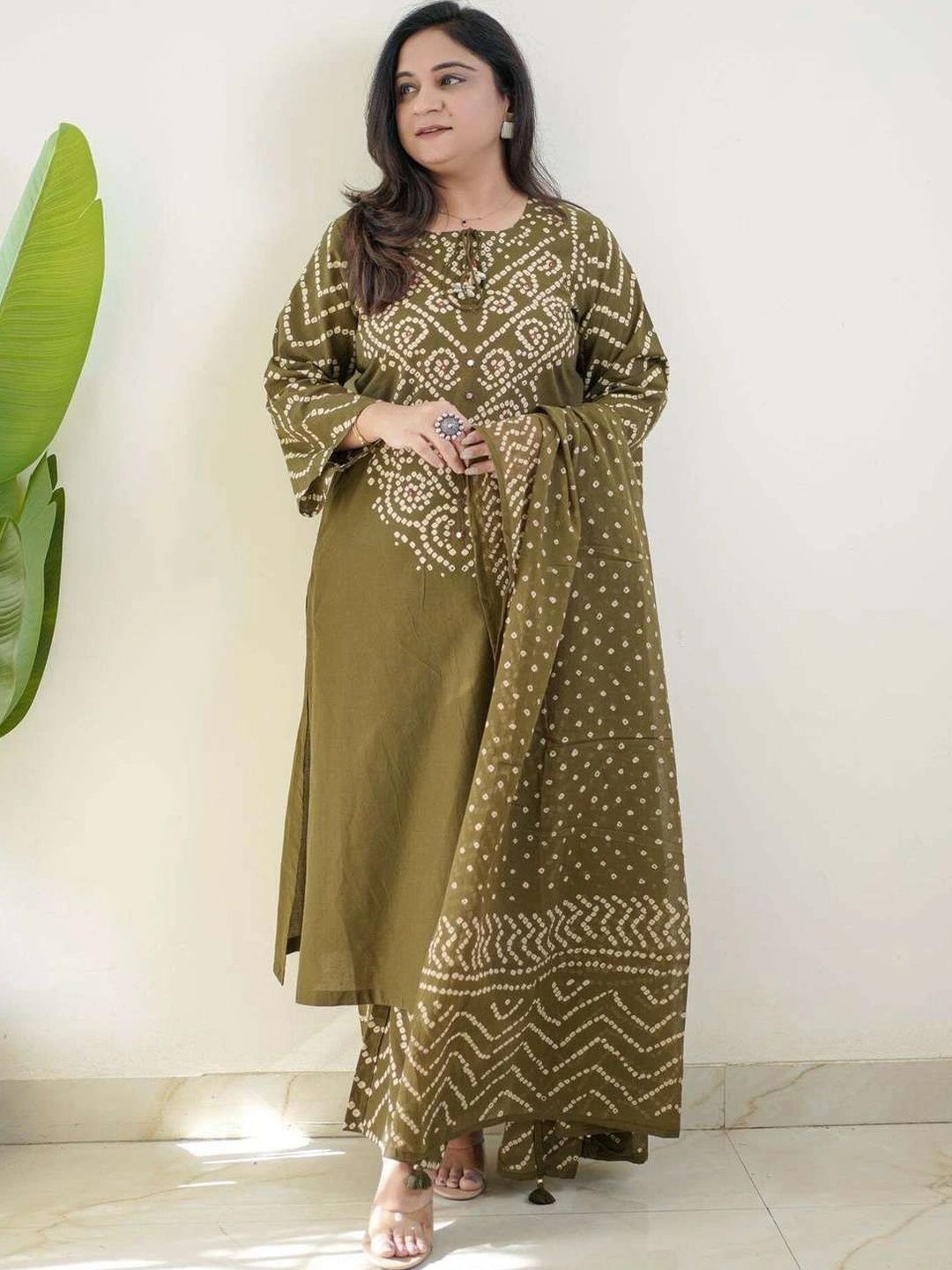 Bna Bnaya Women Bandhani Printed Regular Pure Cotton Kurta with Palazzos & With Dupatta-picture-37