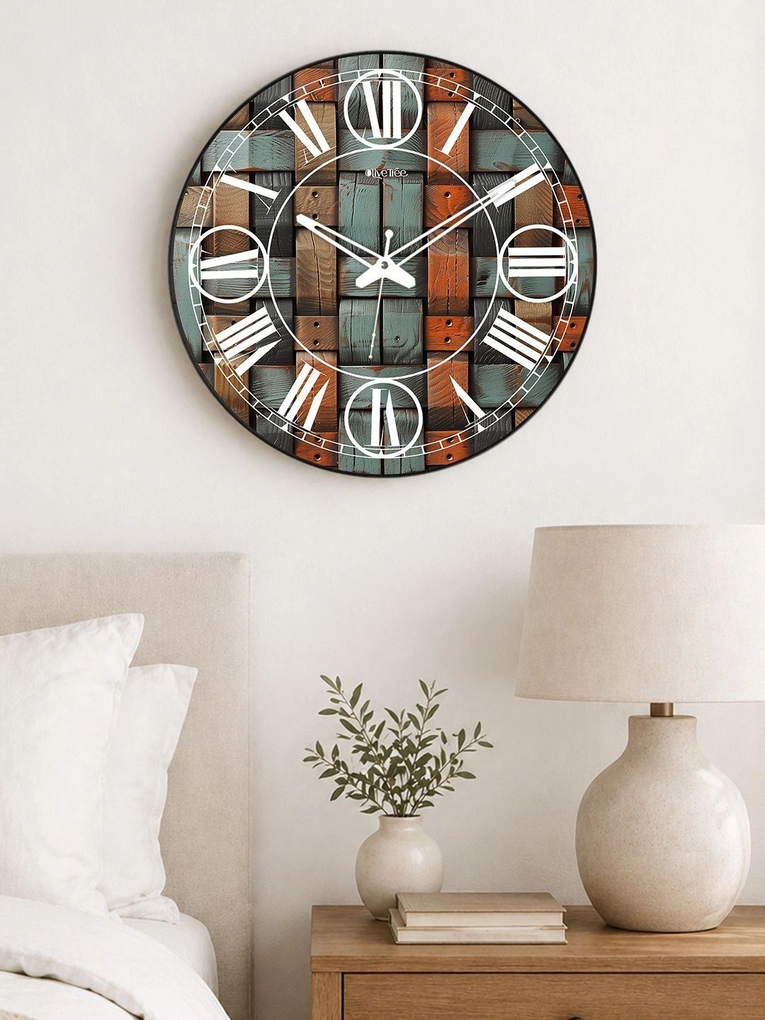 OLIVE TREE Multicoloured Textured Contemporary Wall Clock-image-33