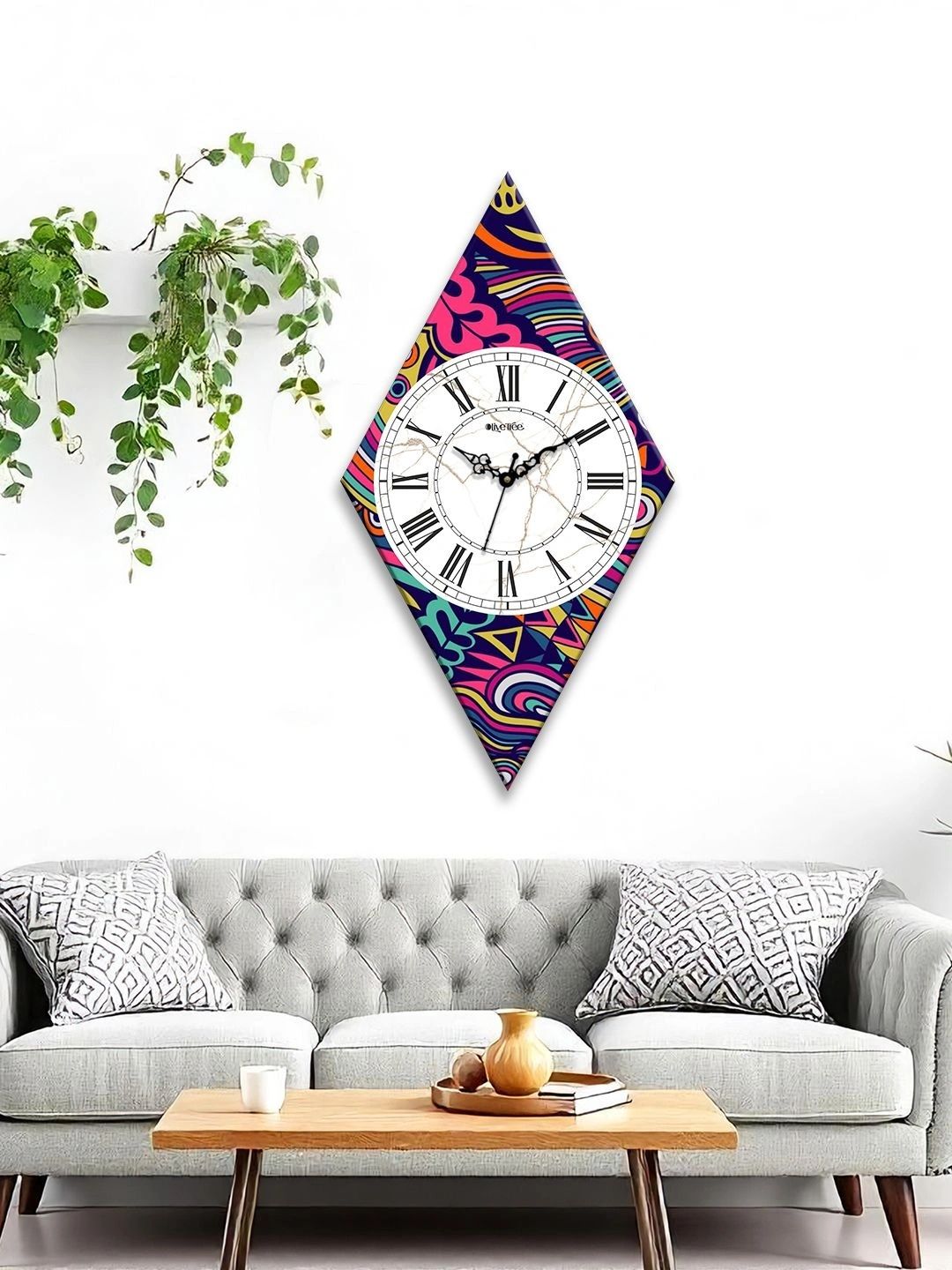 OLIVE TREE Multicoloured Printed Geometric Wall Clock-picture-34