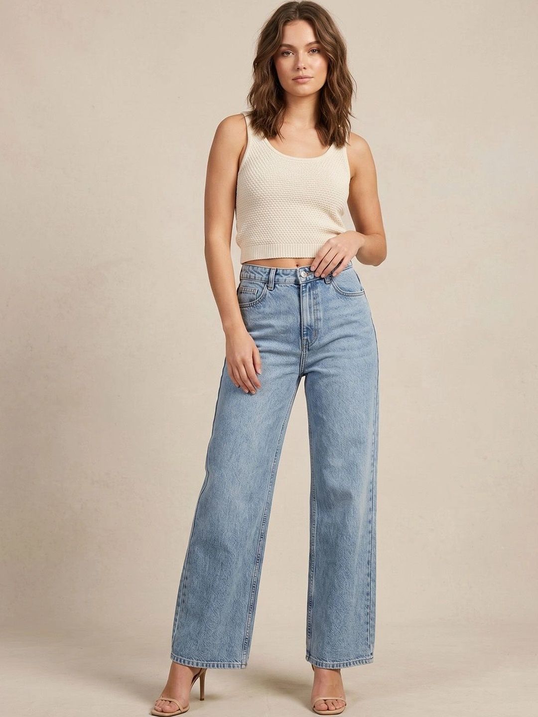 Purple Feather Women Wide Leg High-Rise Heavy Fade Stretchable Jeans-picture-13