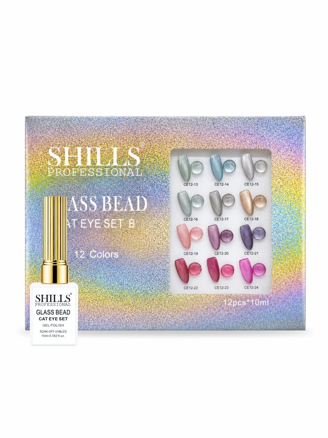 shills professional Set Of 12 Glass Bead Cat Eye Gel Nail Polish - 10ml Each-image-47