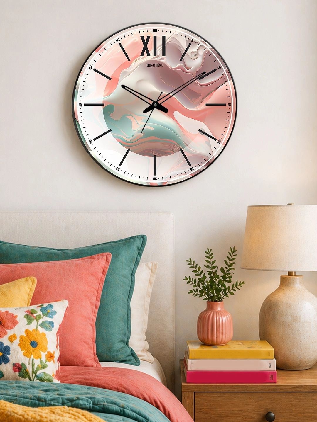 OLIVE TREE Multicoloured Printed Contemporary Wall Clock-image-34