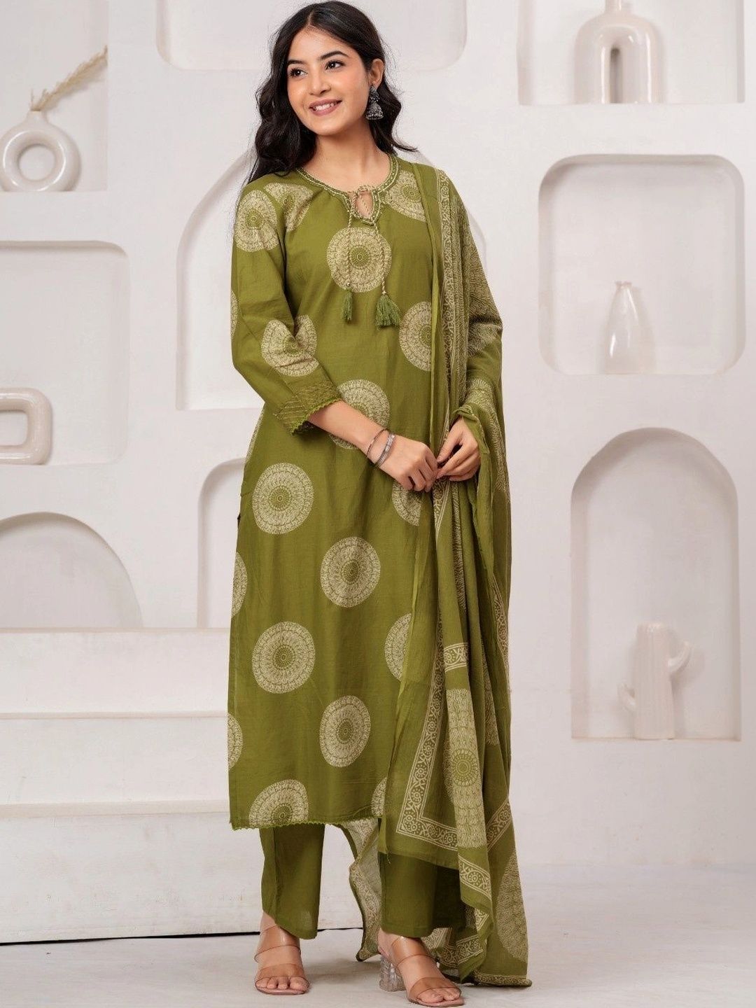 KALINI Women Ethnic Motifs Printed Regular Pure Cotton Kurta with Palazzos & With Dupatta-picture-25