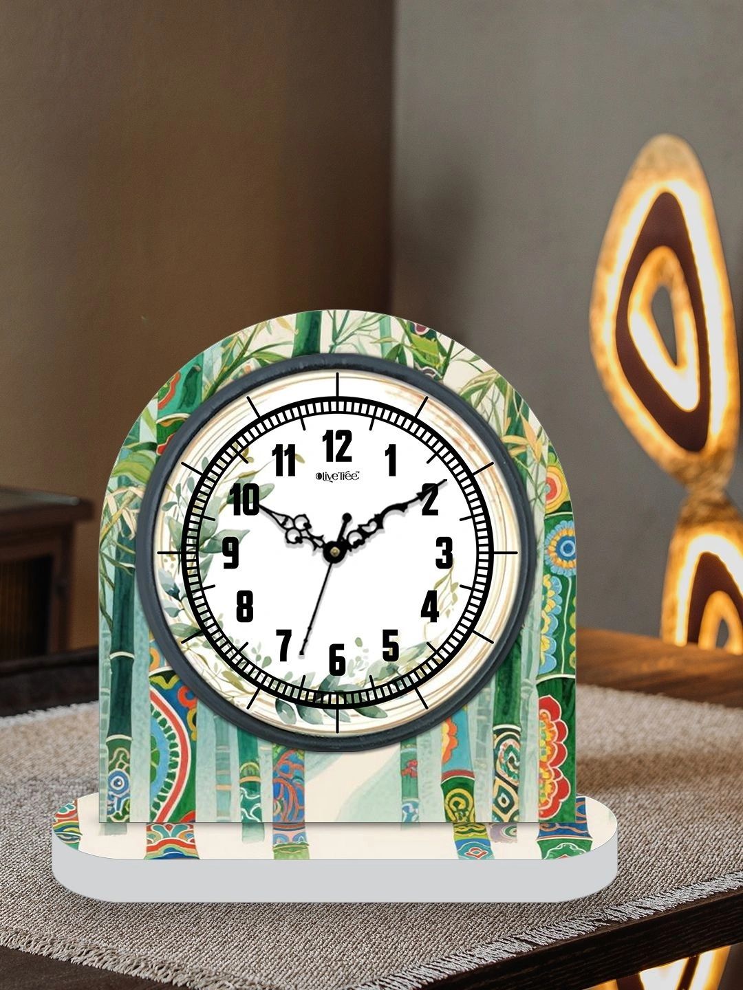 OLIVE TREE Green & White Printed Geometric Vintage Table Clock-picture-14