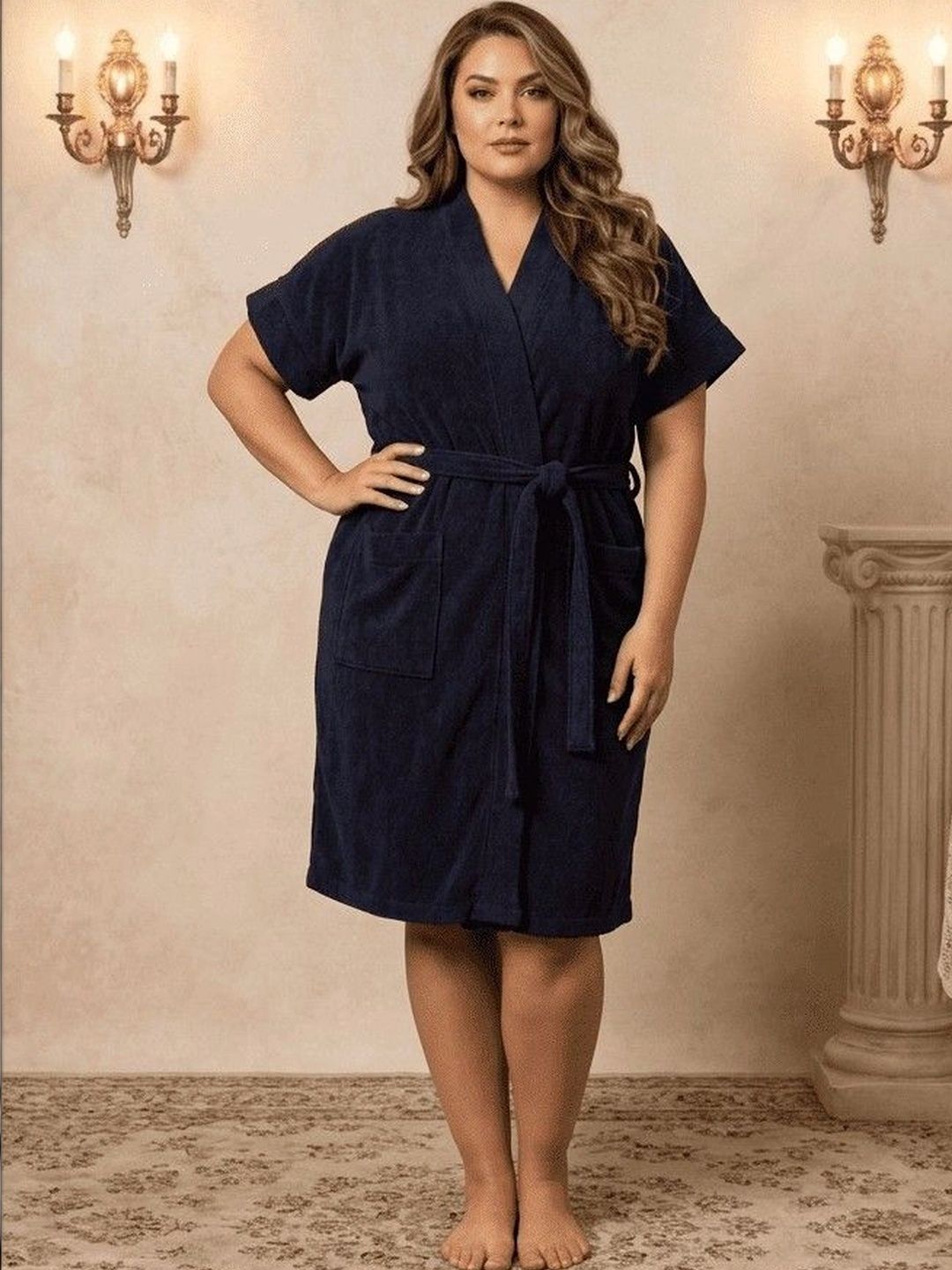 HotGown Relaxed-Fit Terry-Cotton Knee-Length Bath Robe-image-29