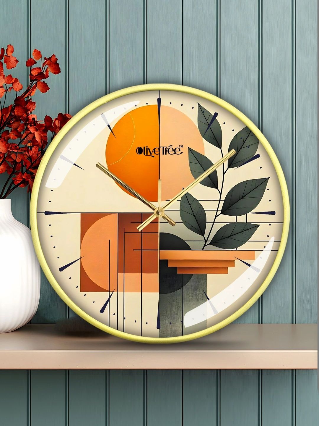OLIVE TREE Gold-Toned Printed Wall Clock-image-23