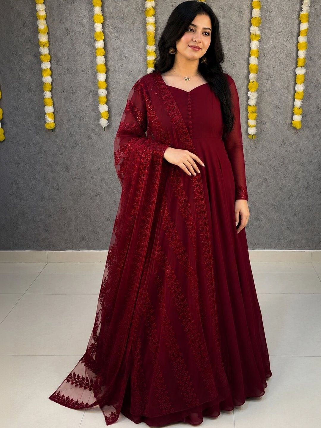 Moda Rapido Embroidered Round Neck Gown Ethnic Dresses-picture-14