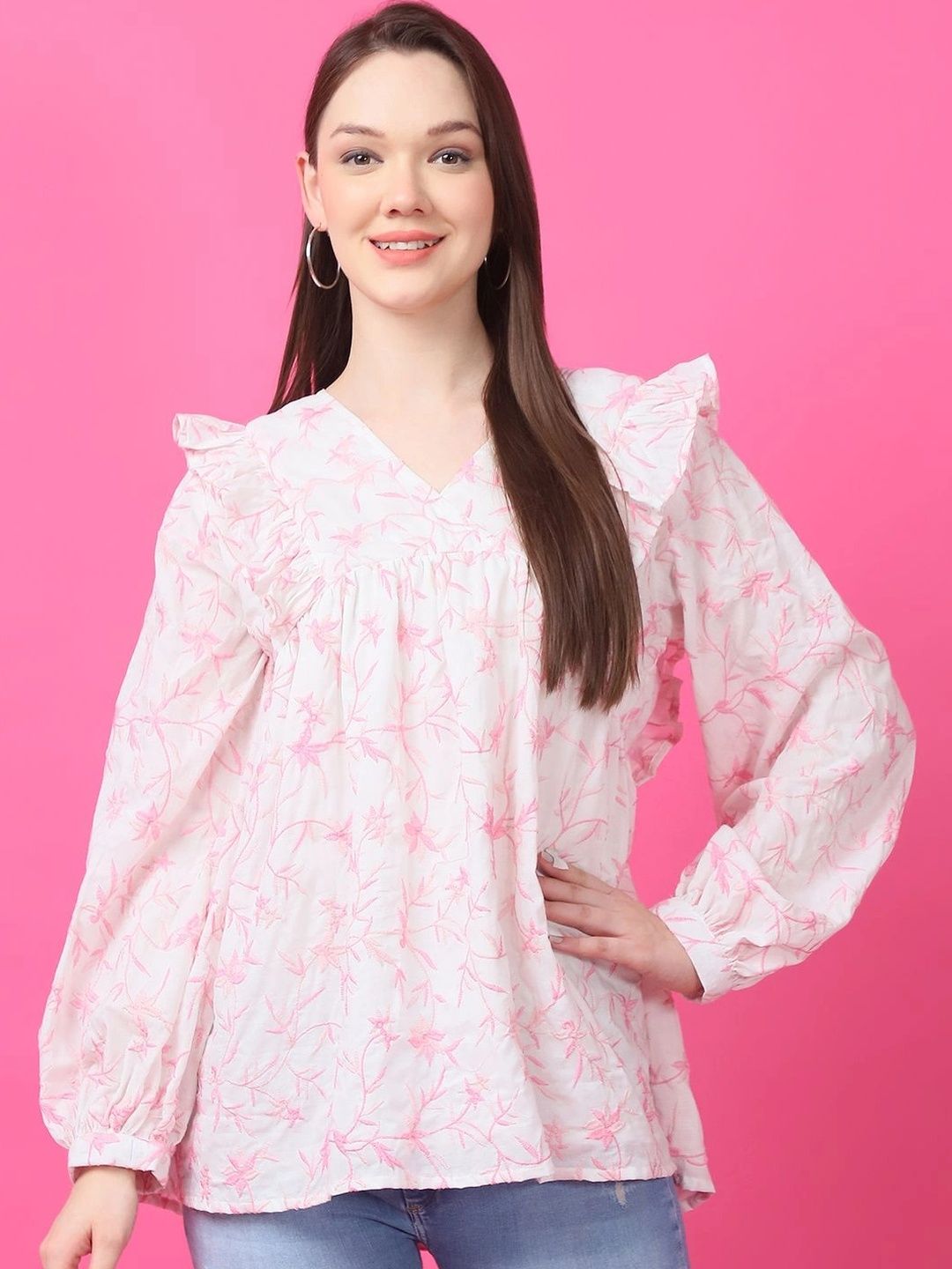 Neon Femme Floral Print Cotton Top