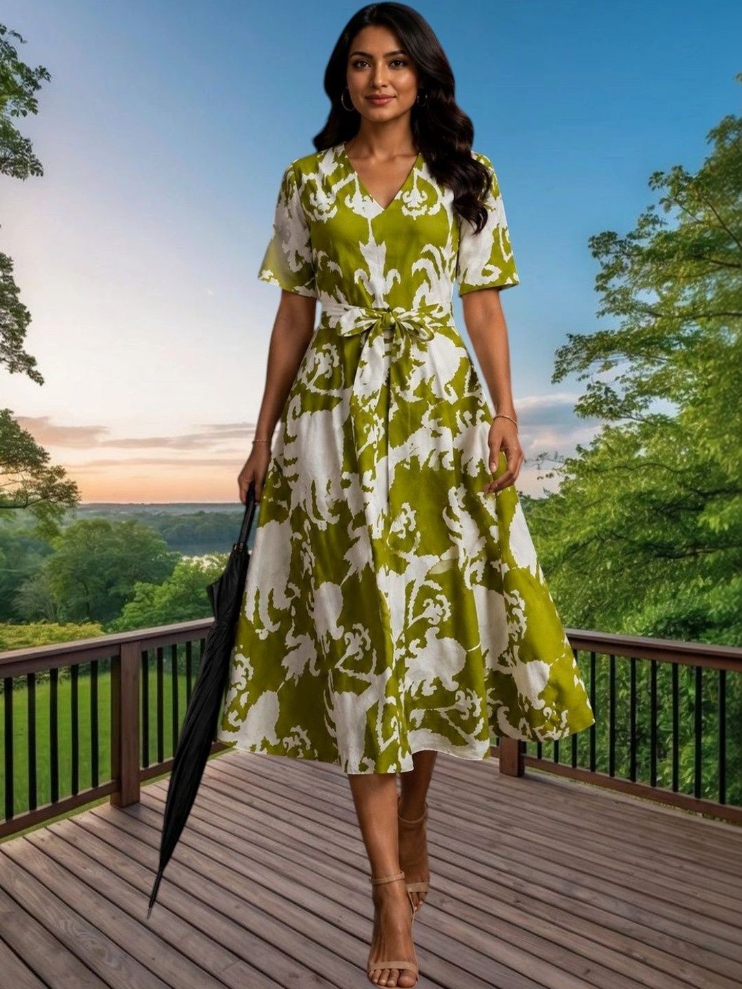 Moda Rapido Print A-Line Midi Dress