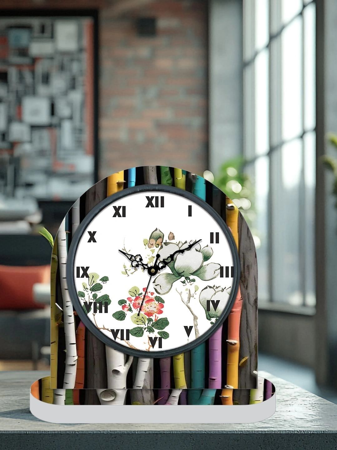 OLIVE TREE Multicoloured & White Printed Geometric Vintage Table Clock-picture-18