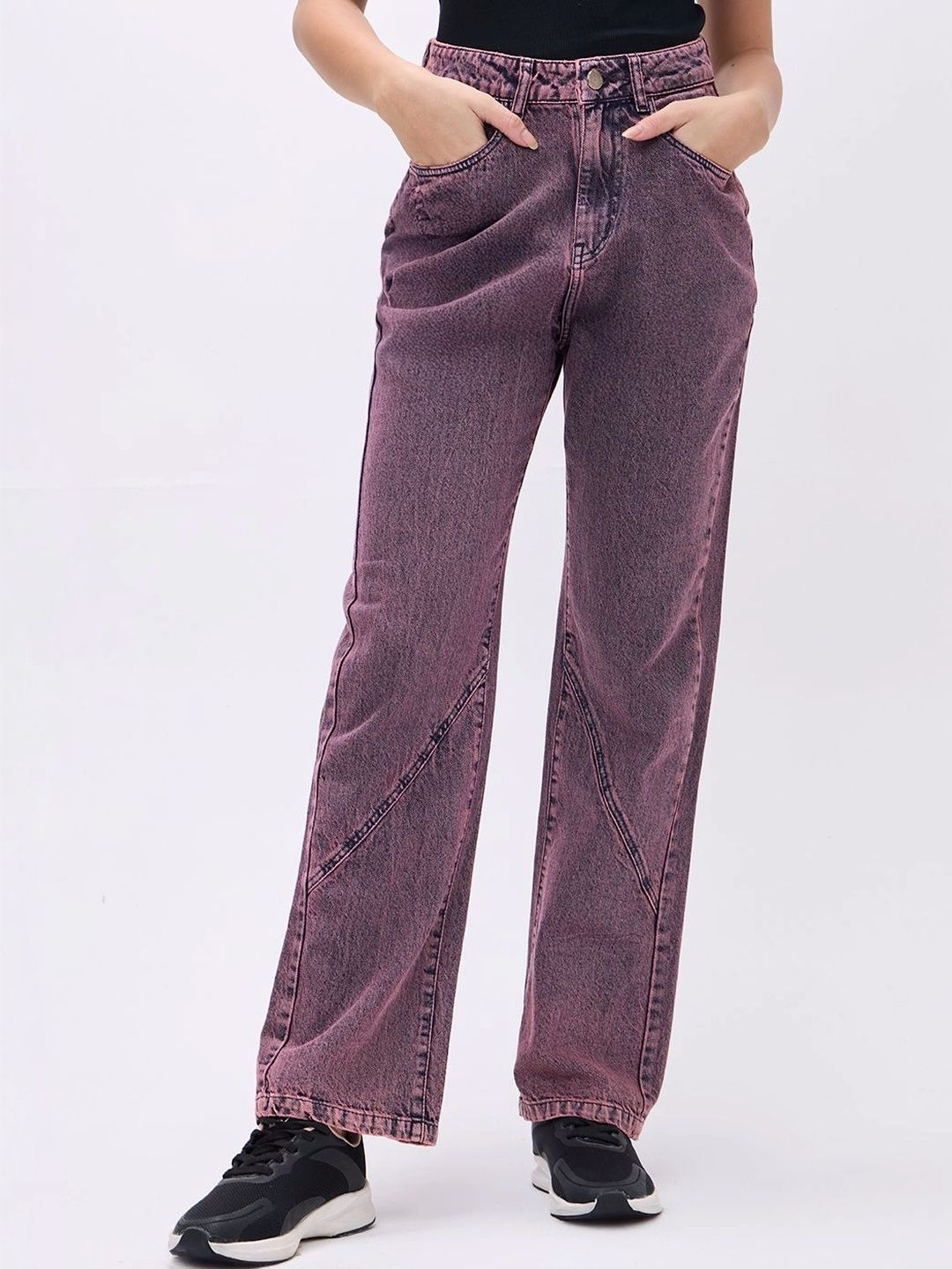 Mast & Harbour Women Straight Fit High-Rise Acid Wash Stretchable Jeans