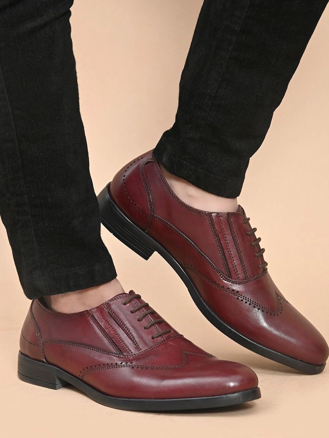House of Pataudi Men Leather Round Toe Lace-Ups Brogues Formal Shoes-picture-27
