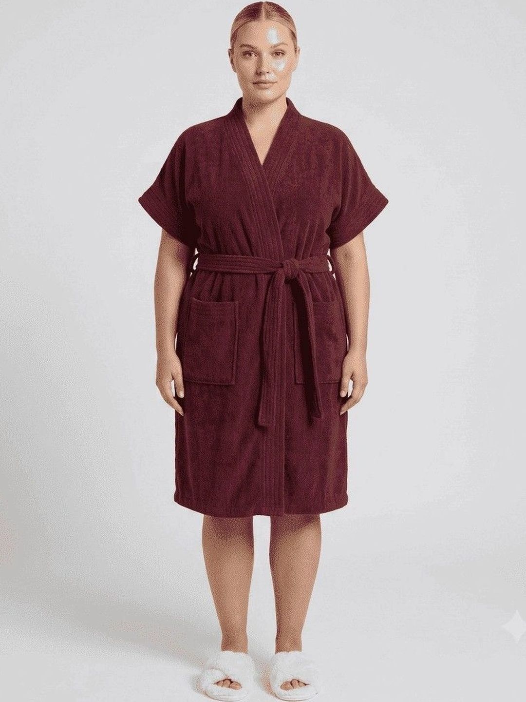HotGown Relaxed-Fit Terry-Cotton Knee-Length Bath Robe-image-6