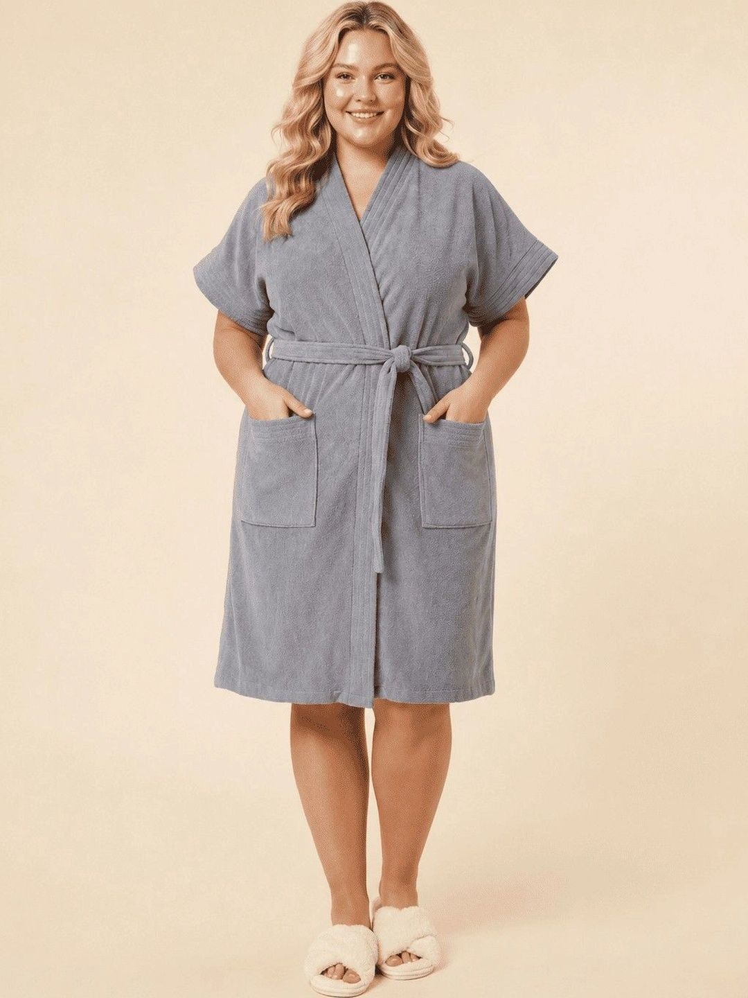 HotGown Relaxed-Fit Terry-Cotton Knee-Length Bath Robe-image-21