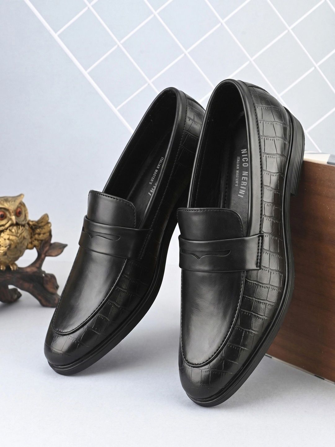 NICO NERINI Men Textured Leather Loafers-picture-37