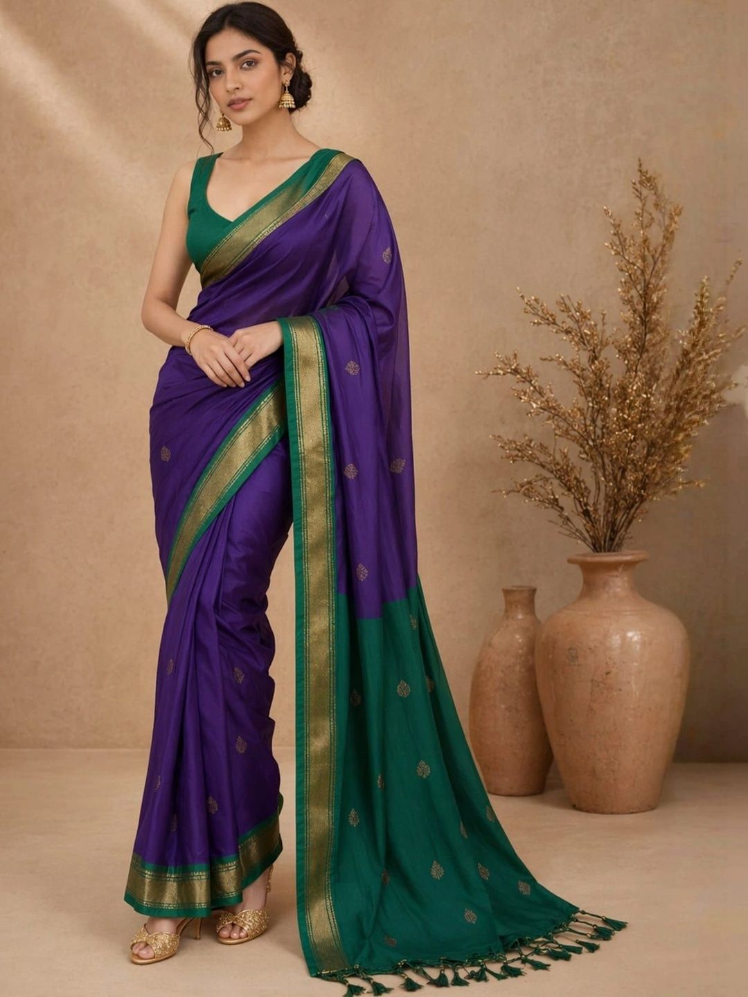 Sangria Zari Pure Cotton Kanjeevaram Saree