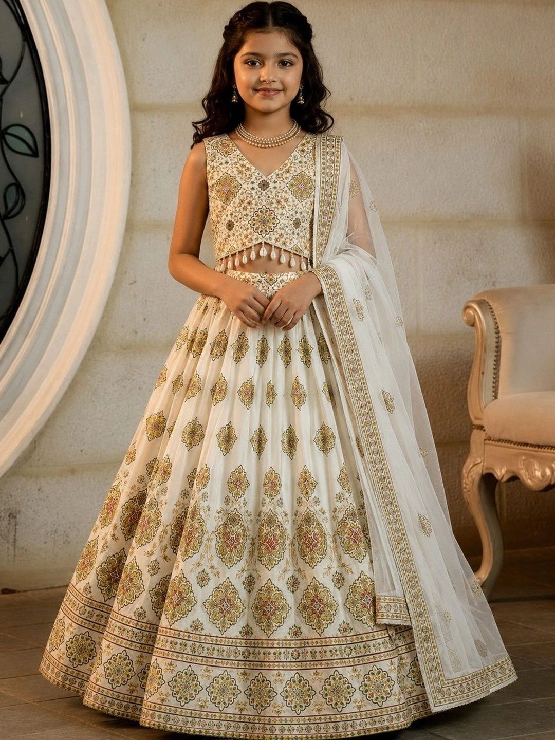 KALINI Girls Embroidered Thread Work Ready to Wear Lehenga & Blouse With Dupatta-picture-32