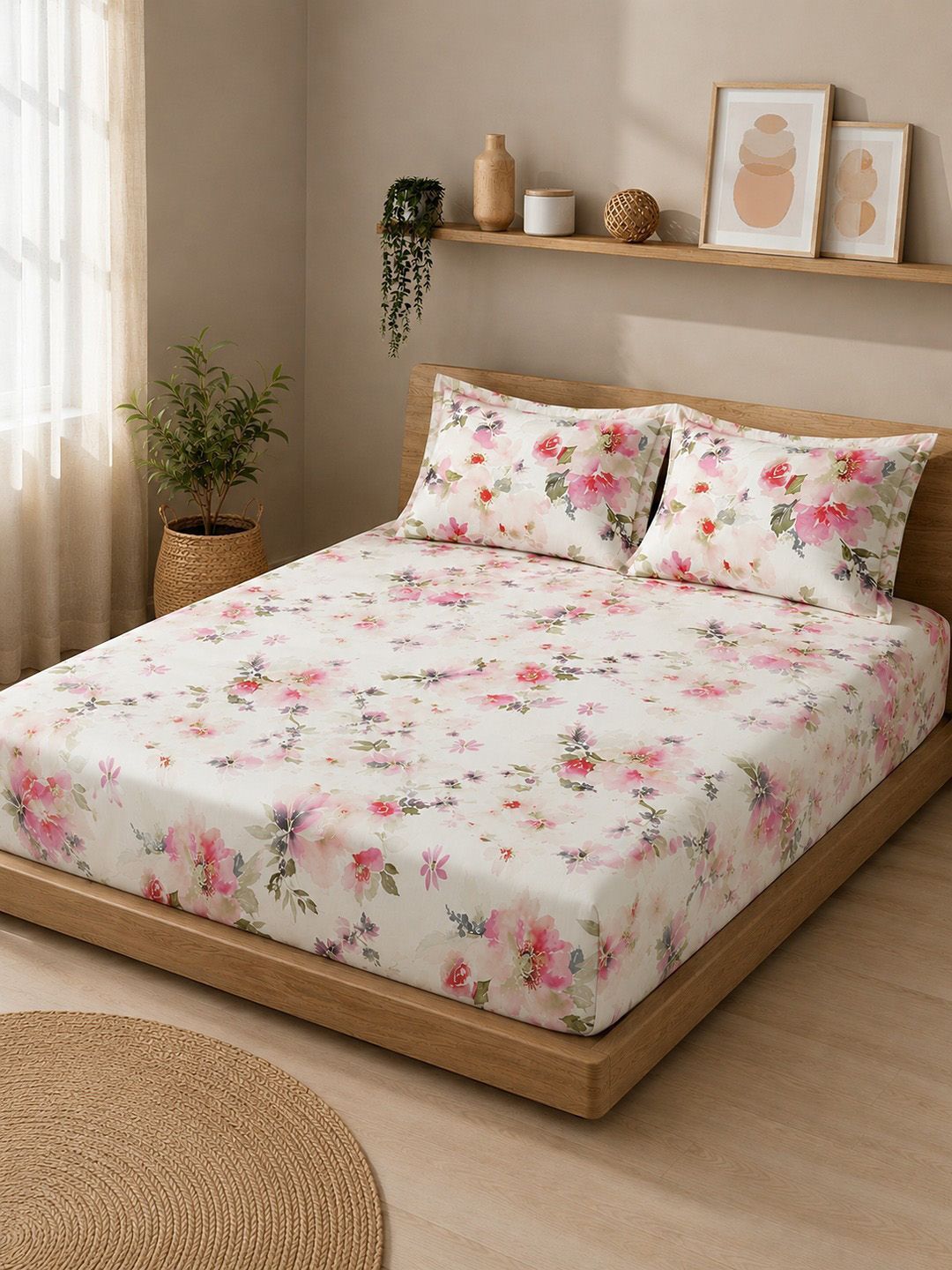Linen Home Eden Floral Pink 200 TC Single XL(Twin) Size Fitted Sheet Set with 2 Pillow Covers-picture-30