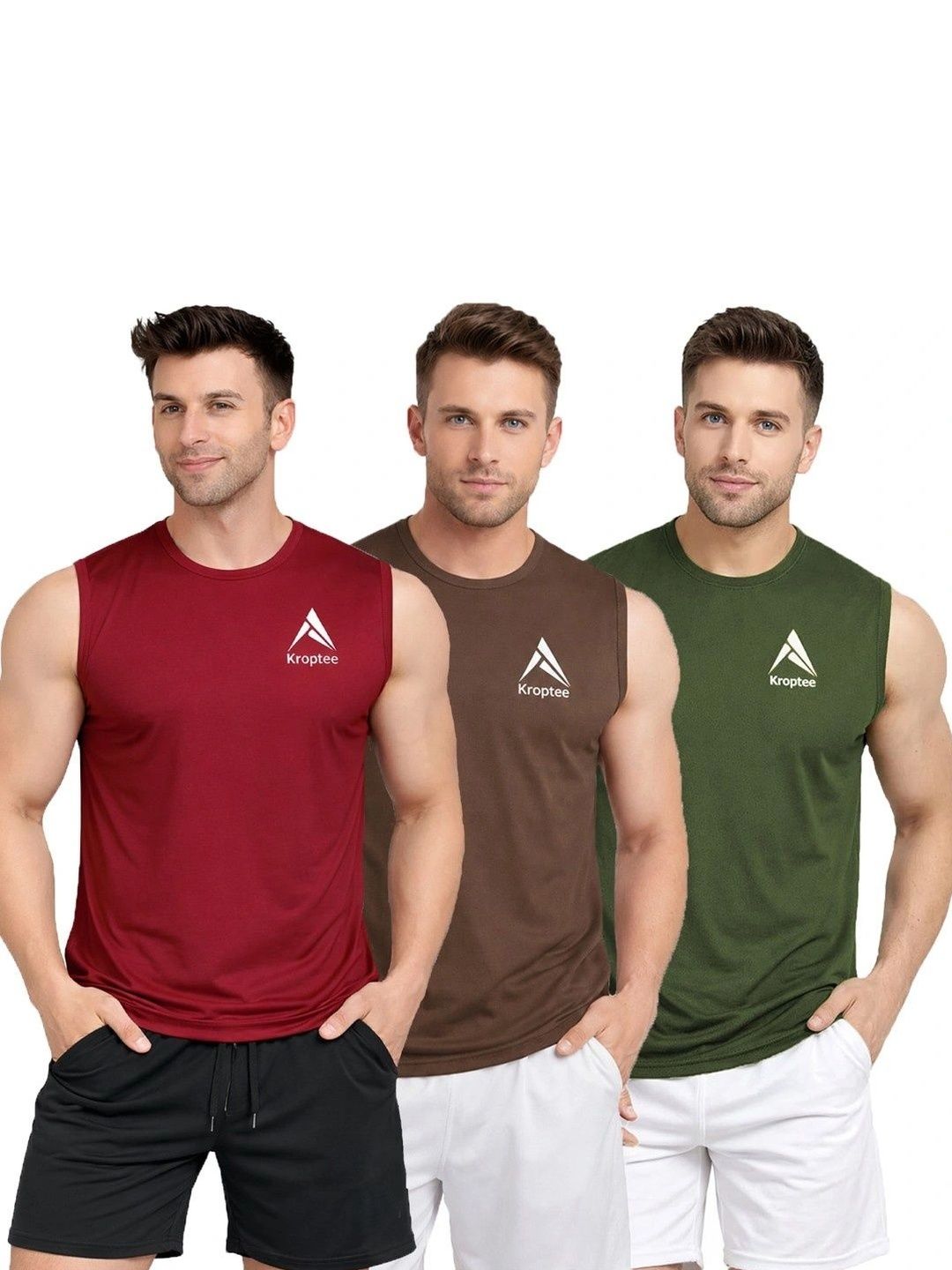 Kroptee Pack of 3 Cotton Blend Gym Vest-picture-16
