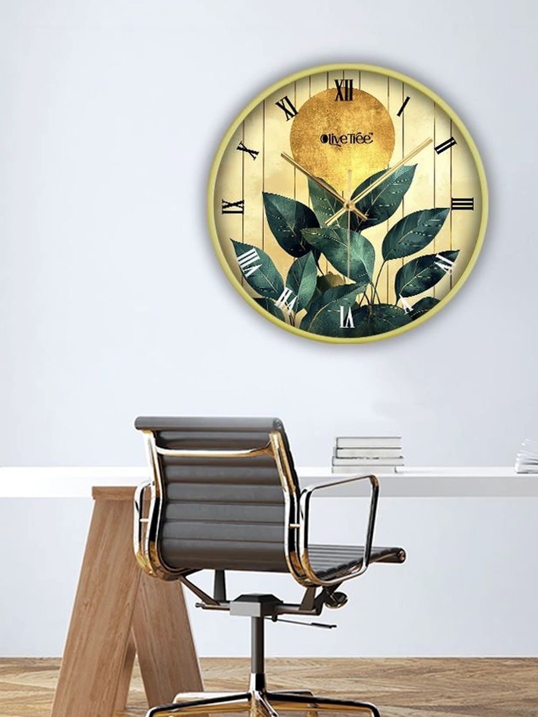 OLIVE TREE Gold-Toned & Green Printed Contemporary Wall Clock-picture-43