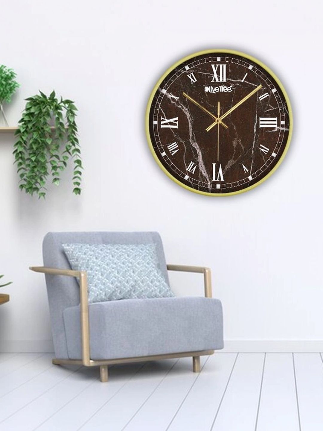 OLIVE TREE Gold-Toned & Brown Printed Contemporary Wall Clock-picture-31