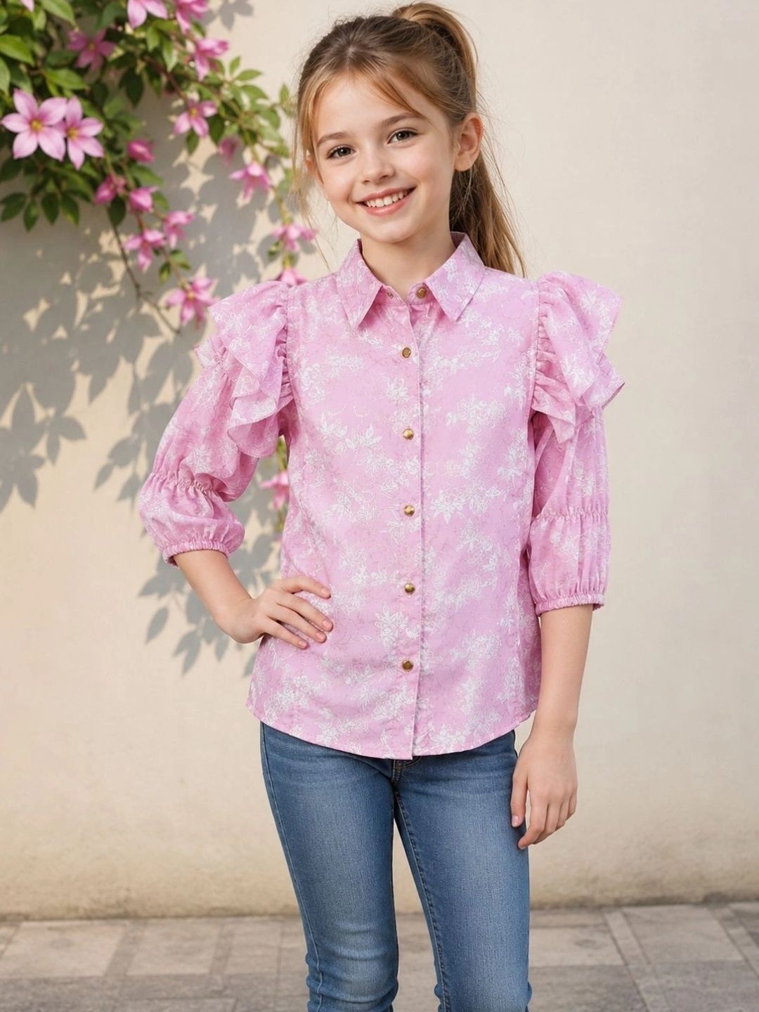 Ishti Floral Print Ruffles Cotton Blend Shirt Style Top-picture-42