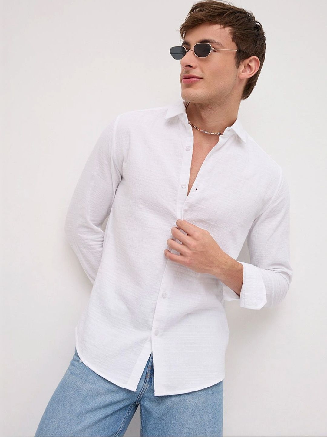 VASTRADO Plush Pearl White Ledger Checks Double Cloth Shirt-picture-33
