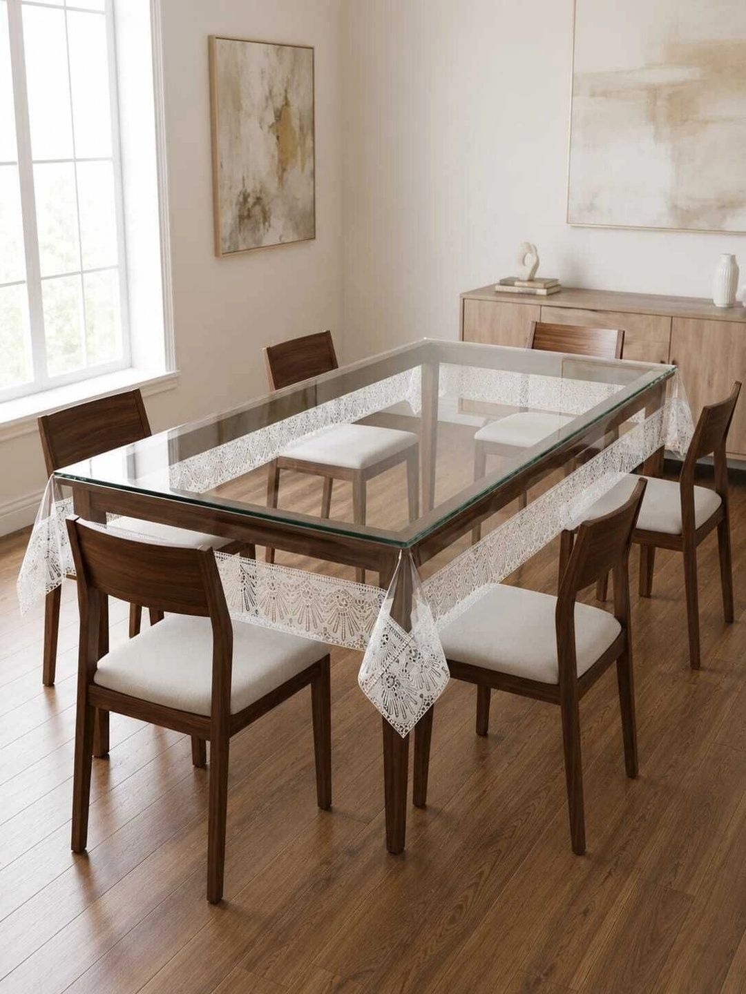IC ICONIC CHOICE White Waterproof 6-Seater Table Cover with Embellished details-picture-52