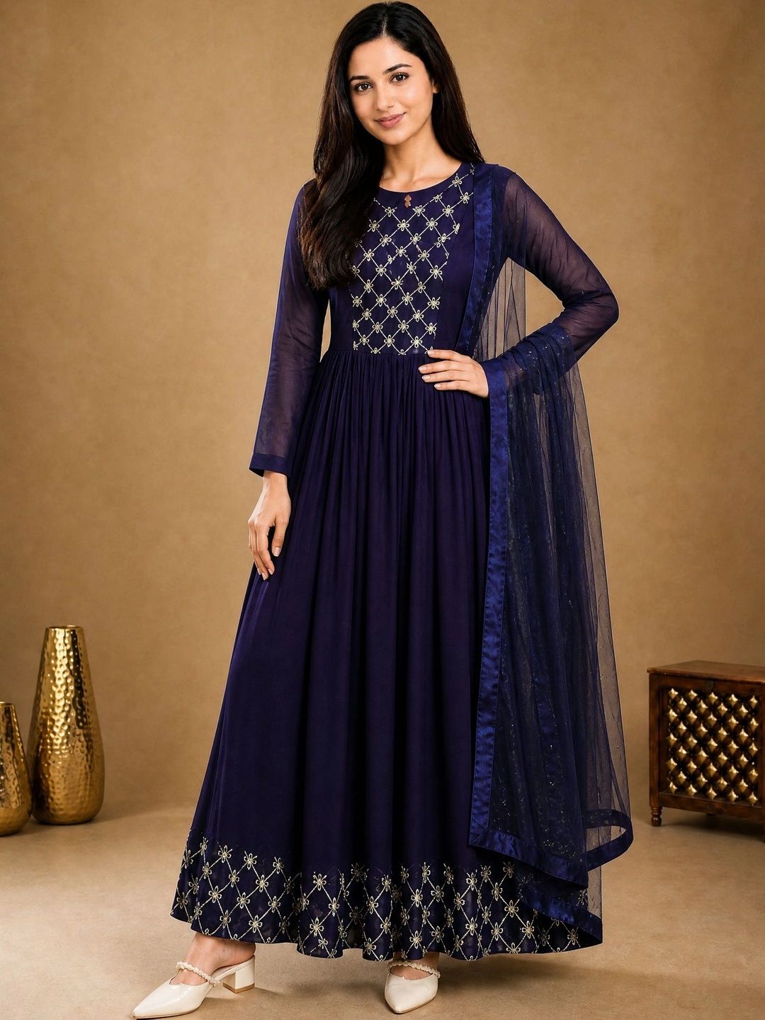 Moda Rapido Embroidered Round Neck A-Line Ethnic Dresses-picture-15