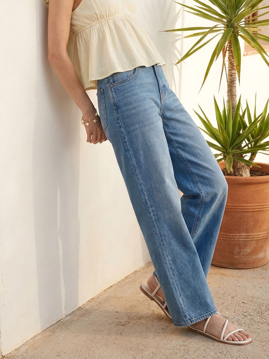 Mast & Harbour Women Pure Cotton Wide Leg Jeans-picture-41