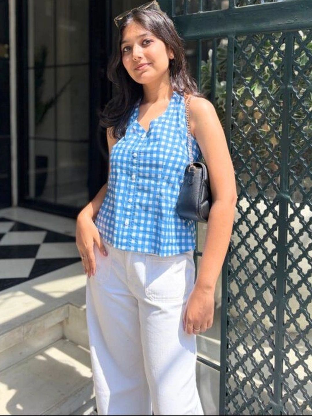 TYLAENT Checked Halter Neck Cotton Top-picture-55
