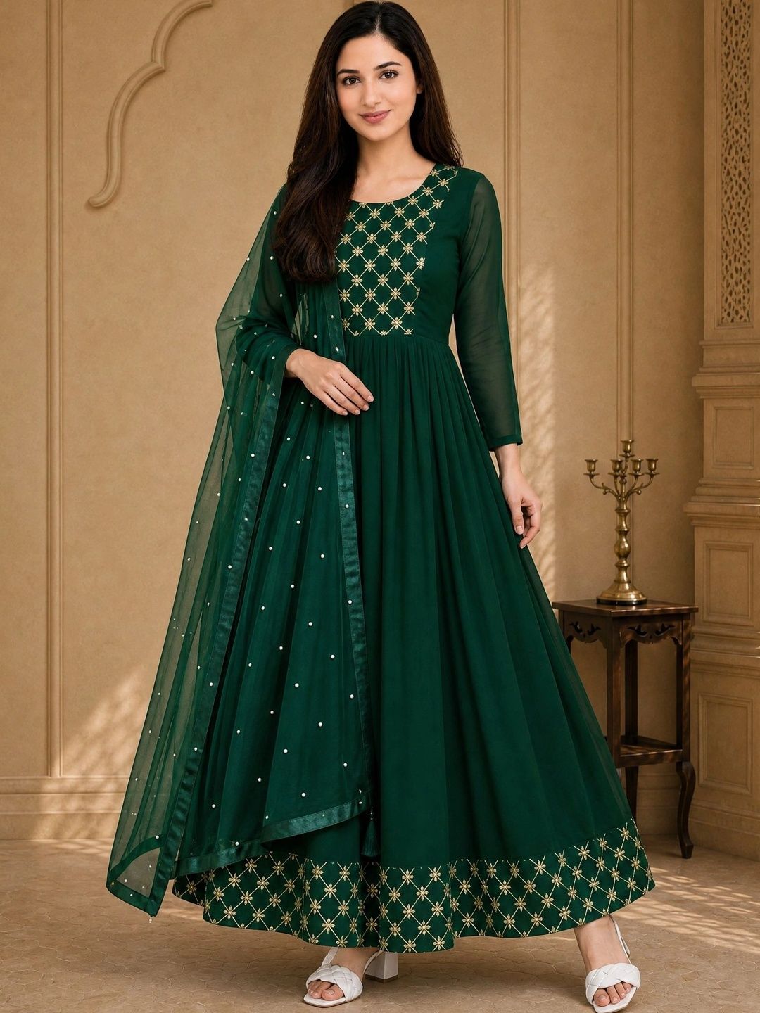 Moda Rapido Embroidered Round Neck Fit & Flare Ethnic Dresses-picture-11