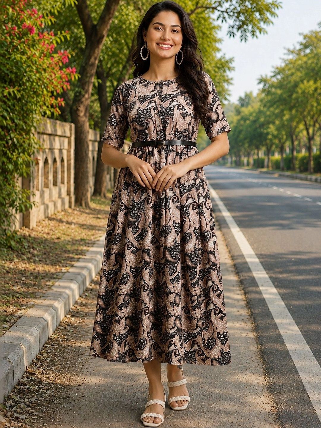 BAESD Print A-Line Midi Dress