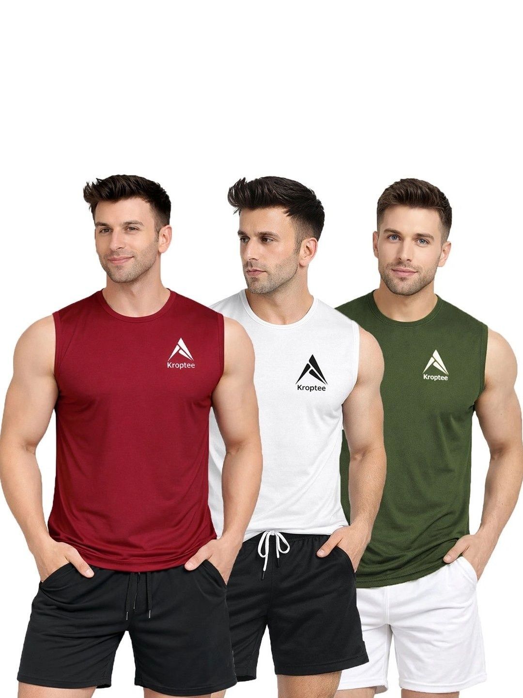 Kroptee Pack of 3 Cotton Blend Gym Vest-picture-34