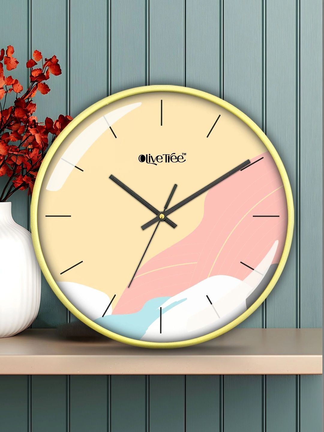 OLIVE TREE Gold-Toned & Pink Printed Contemporary Wall Clock-picture-40
