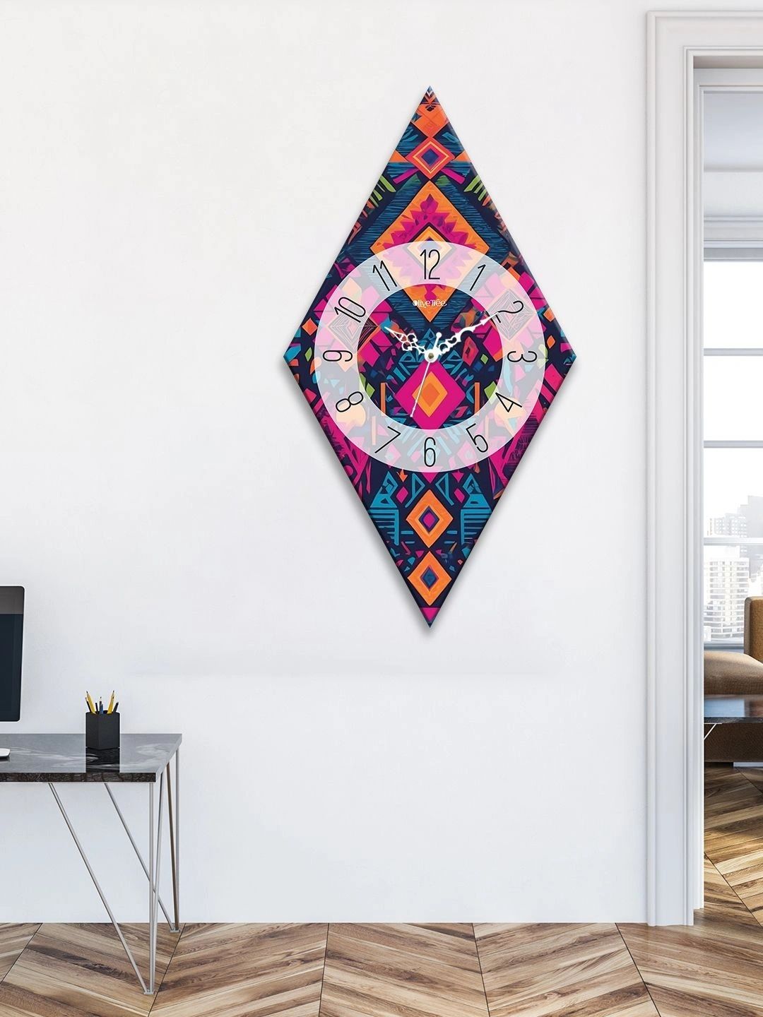 OLIVE TREE Multicoloured Printed Geometric Wall Clock-image-49