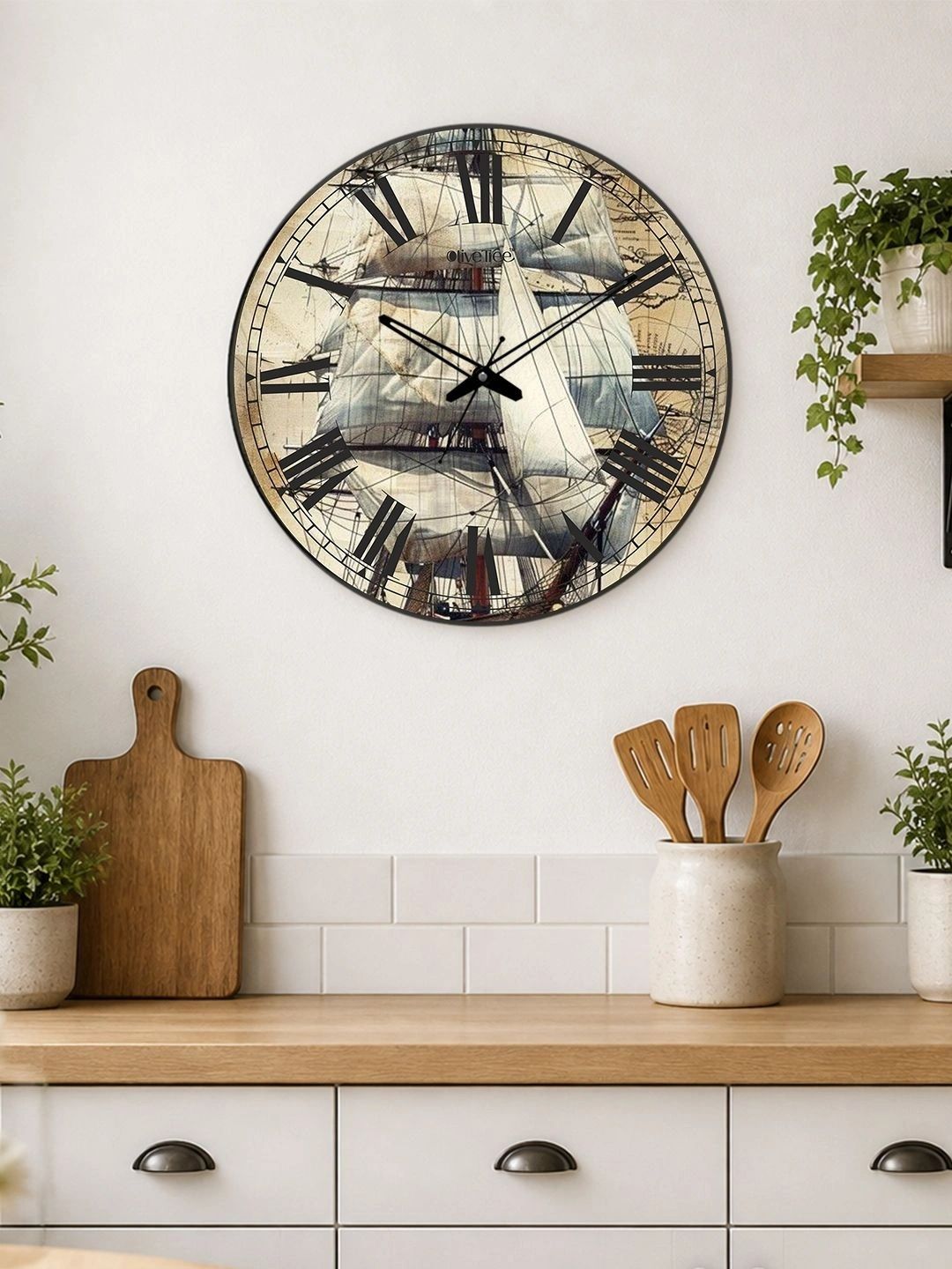 OLIVE TREE Multicoloured Printed Vintage Wall Clock-image-2