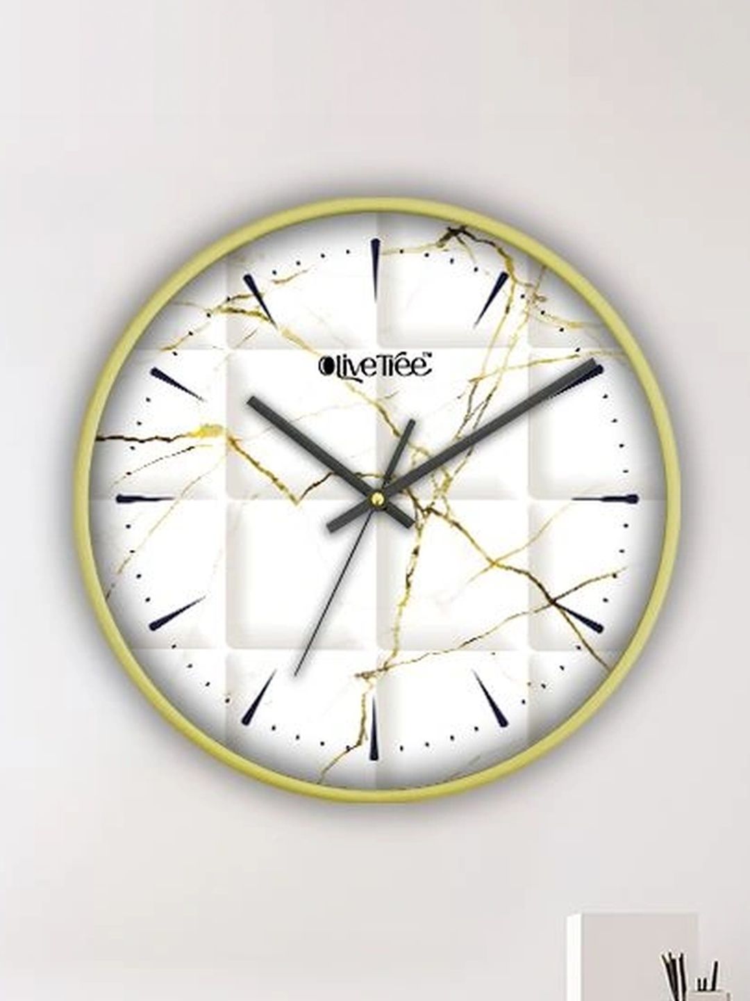 OLIVE TREE Gold-Toned & White Printed Contemporary Wall Clock-image-40