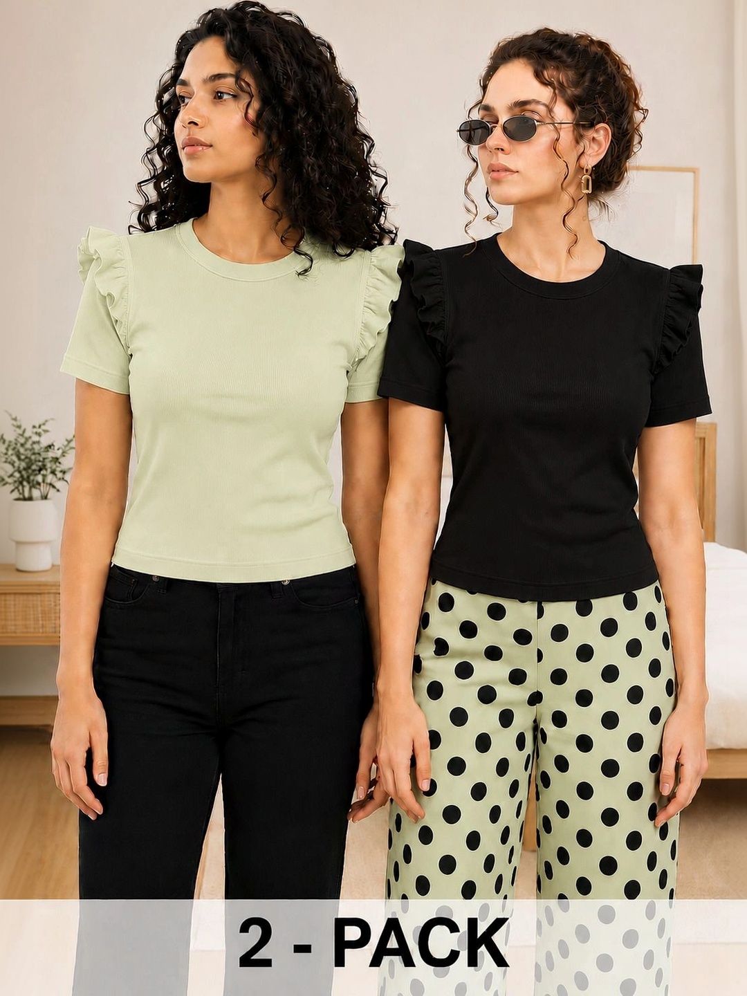 Tulsattva Flutter Sleeve Ruffles Cotton Top