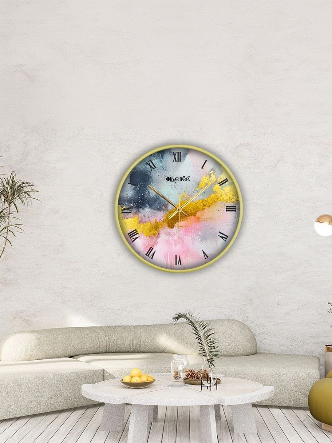 OLIVE TREE Gold-Toned & Blue Printed Contemporary Wall Clock-picture-23