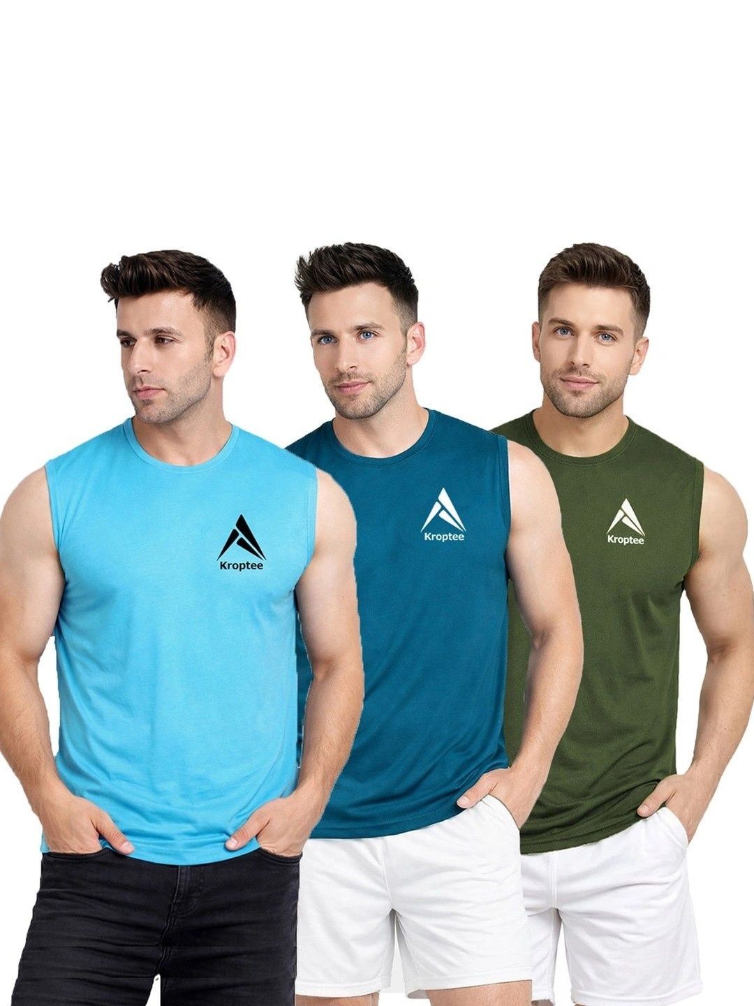 Kroptee Pack of 3 Cotton Blend Gym Vest-picture-55