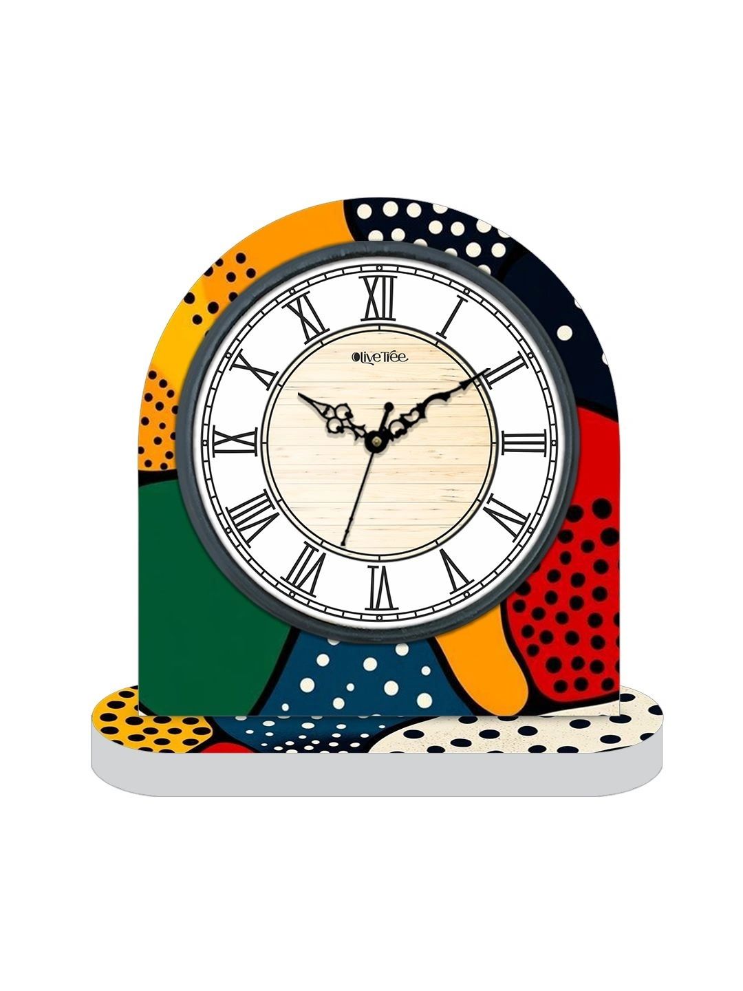 OLIVE TREE Green & Red Printed Geometric Vintage Table Clock-picture-50