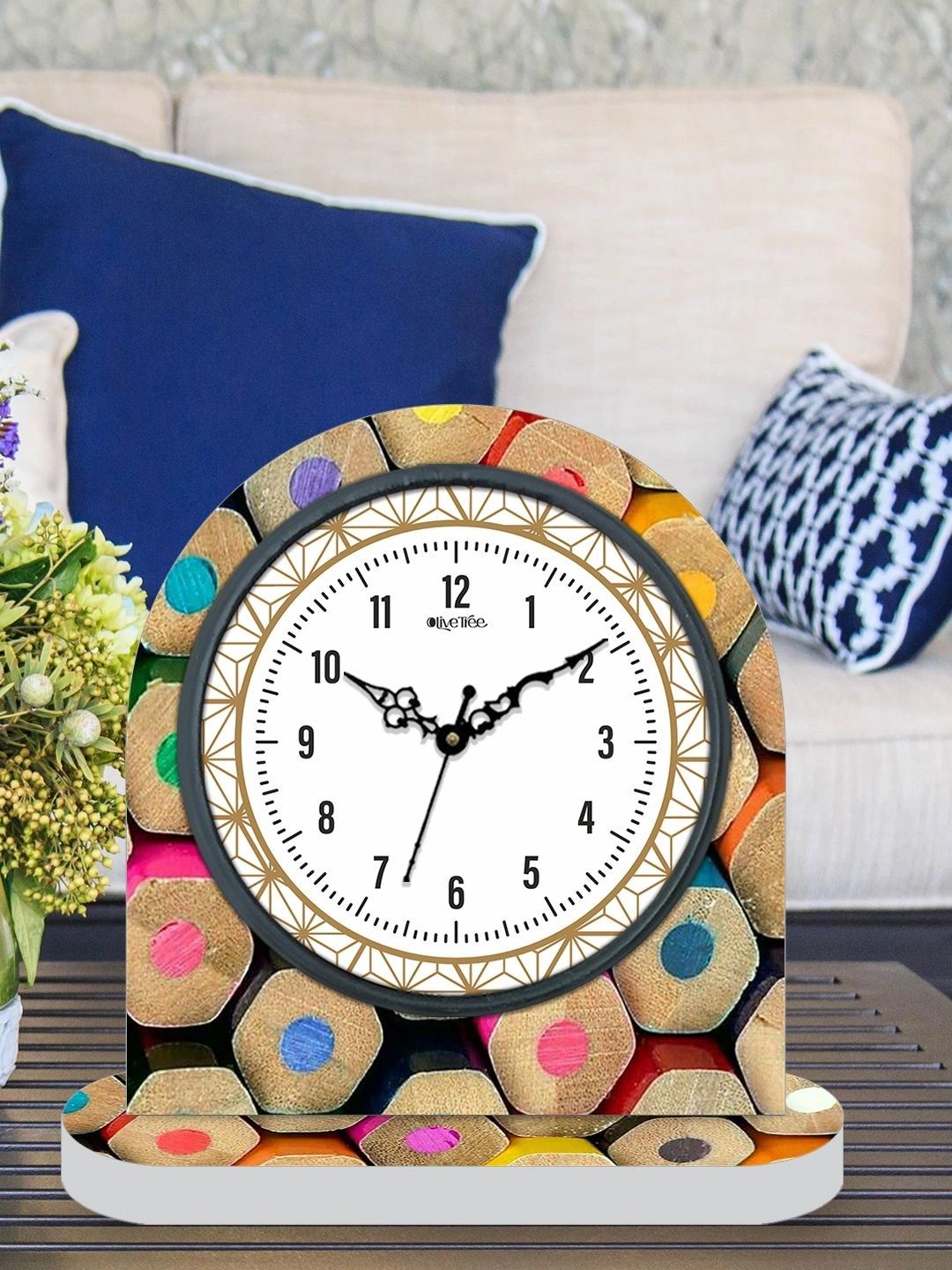 OLIVE TREE Multicoloured & White Printed Geometric Vintage Table Clock-image-20