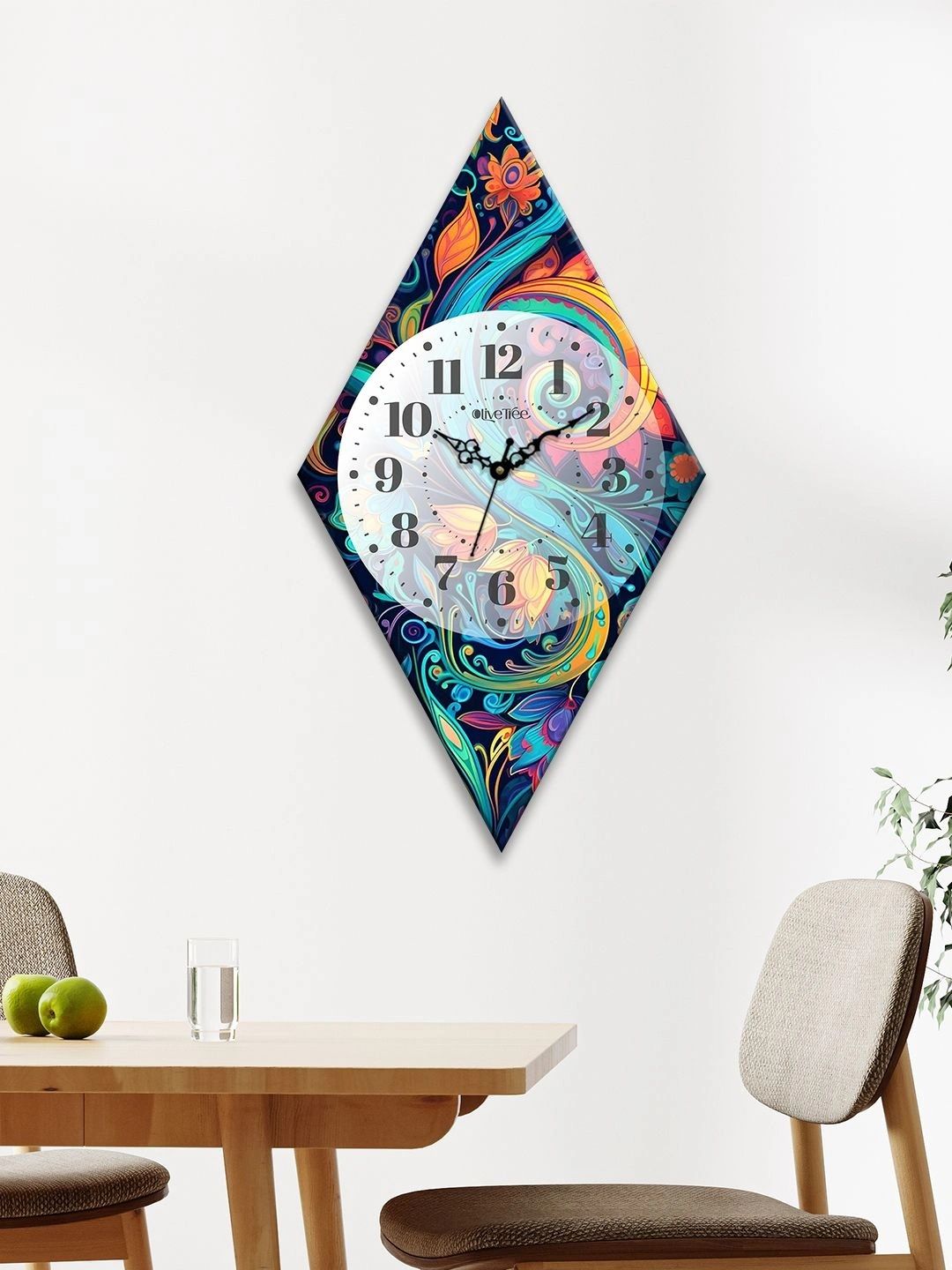 OLIVE TREE Multicoloured Printed Geometric Contemporary Wall Clock-picture-34