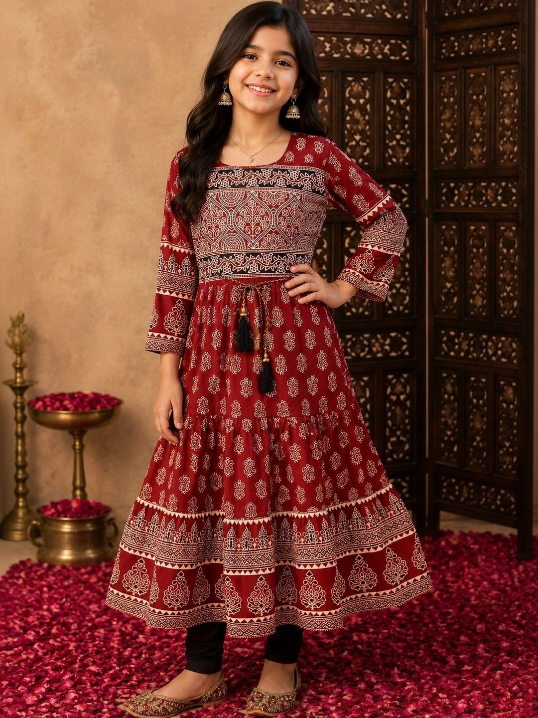 Sangria Girls Ethnic Motifs Printed Anarkali Kurta-image-34