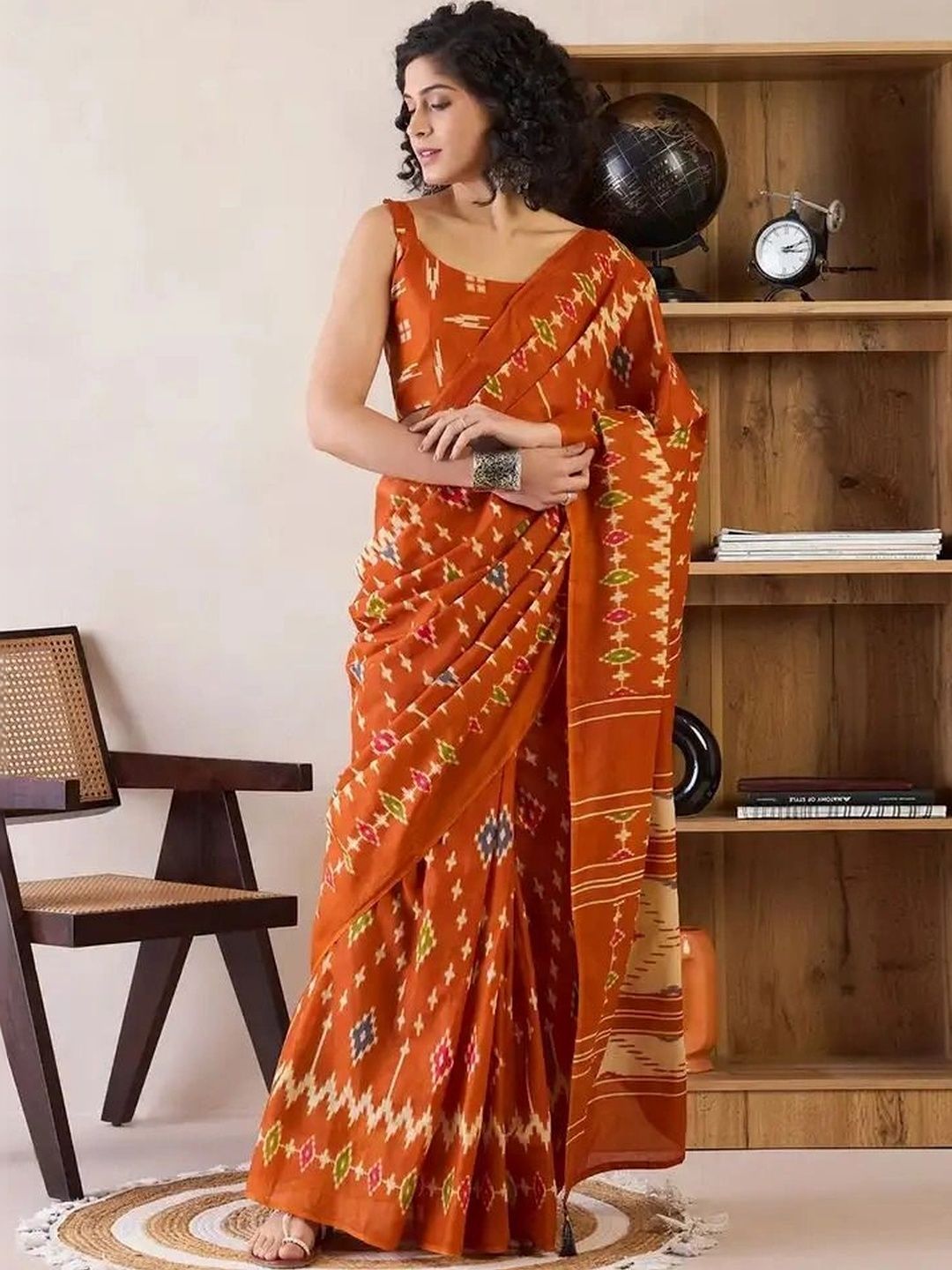 HERE&NOW Floral Pure Cotton Fusion Saree-picture-58