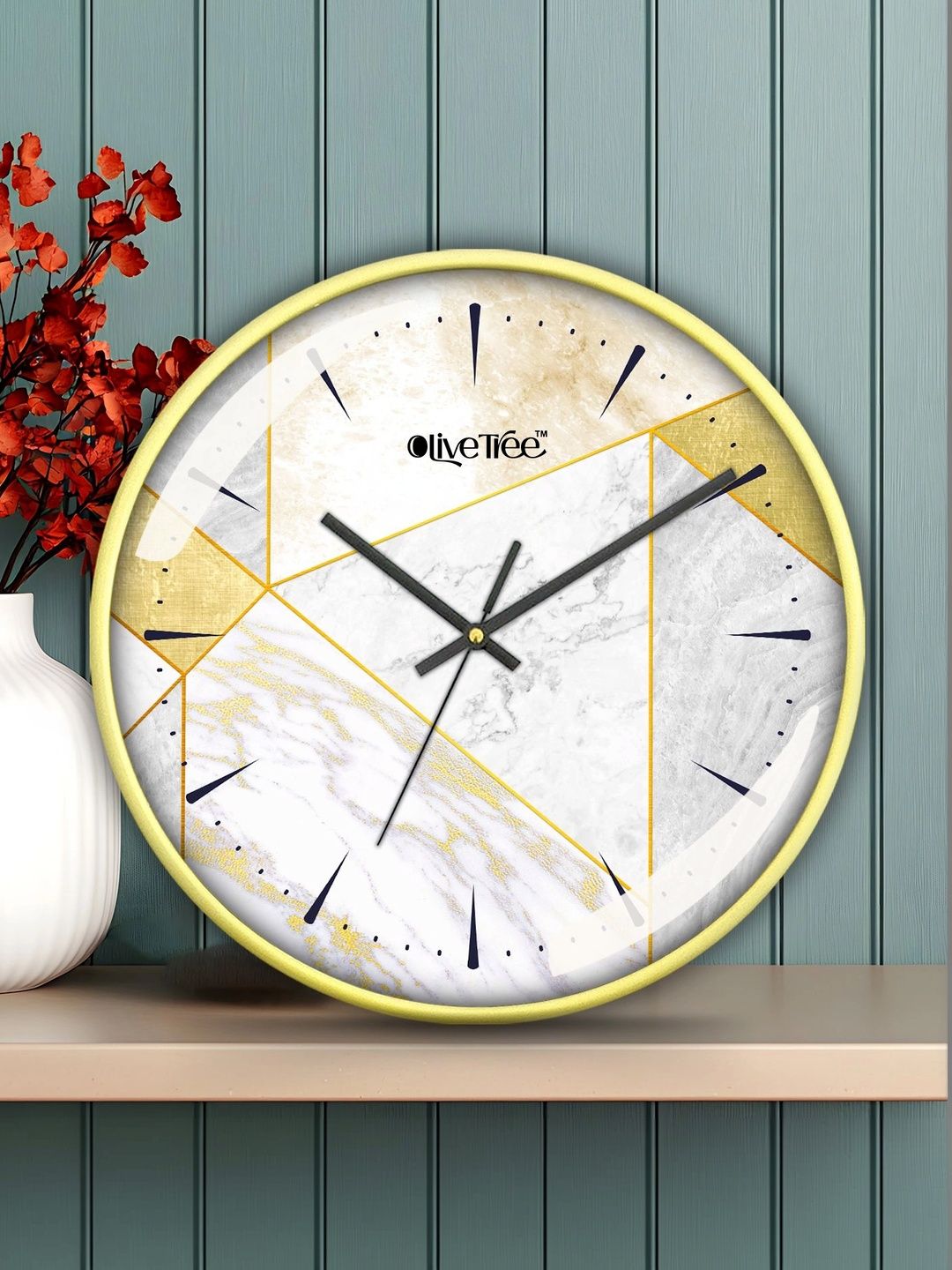 OLIVE TREE Gold-Toned & Black Printed Contemporary Wall Clock-picture-46