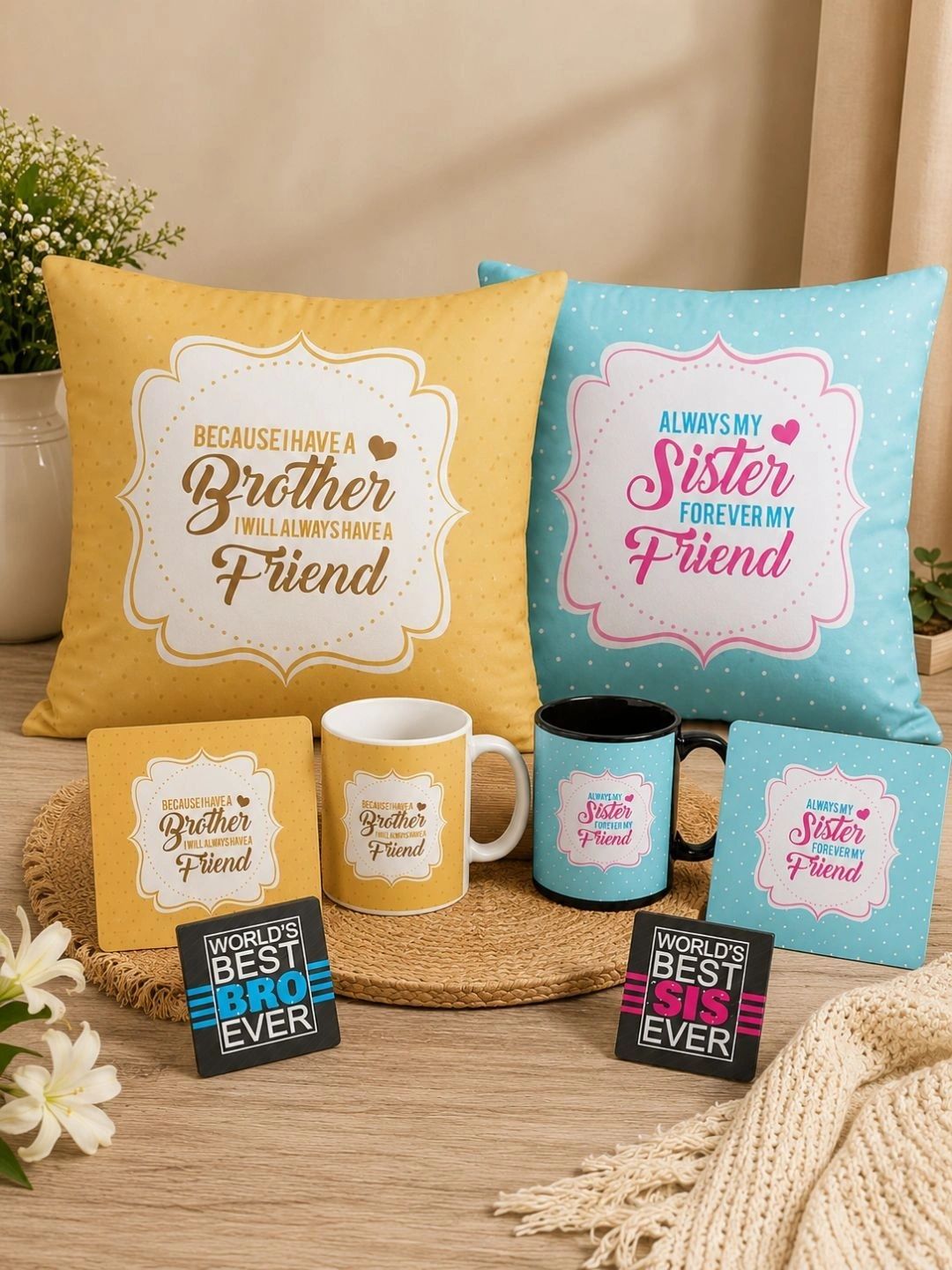 THEYAYACAFE Set Of 8 Mug, Cushion Covers Mouse Pads & Coasters Home Gift Set-image-35