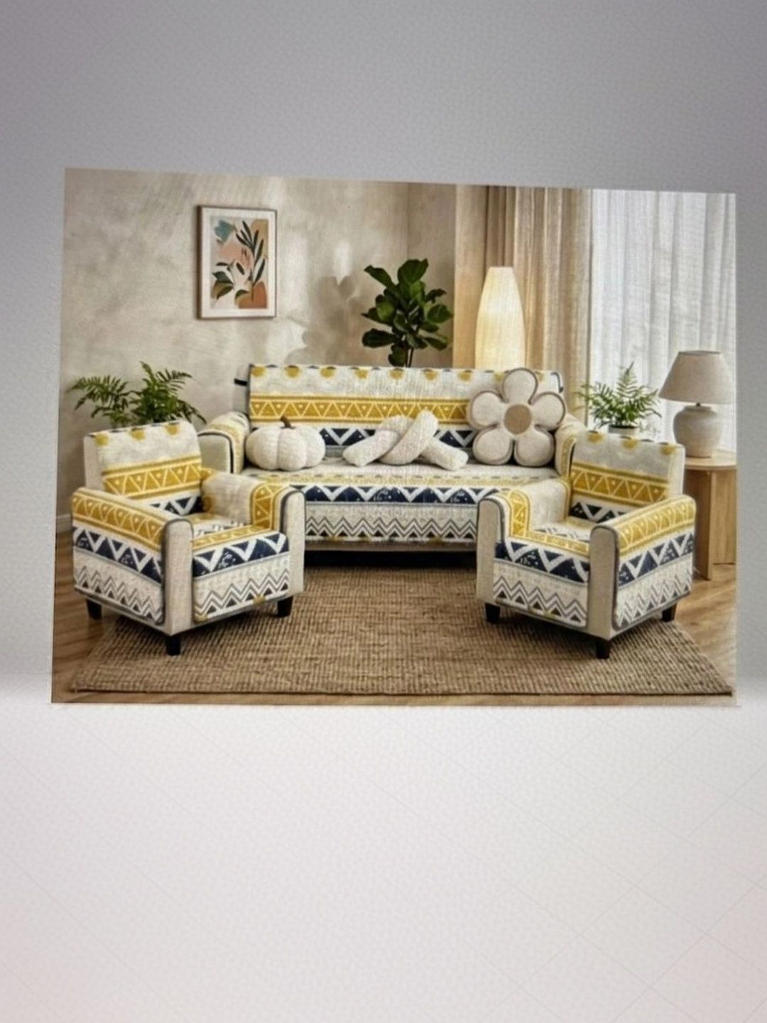 salajya anchla Yellow Printed Sofa Cover With Arms-image-26