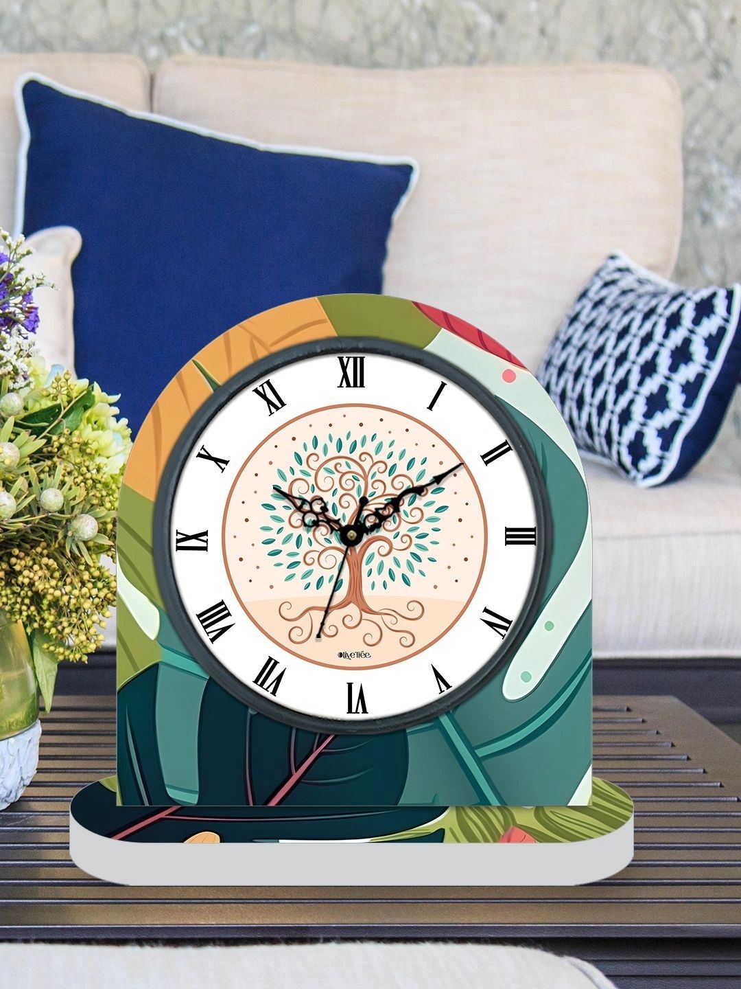 OLIVE TREE Green & White Printed Geometric Vintage Table Clock-image-37